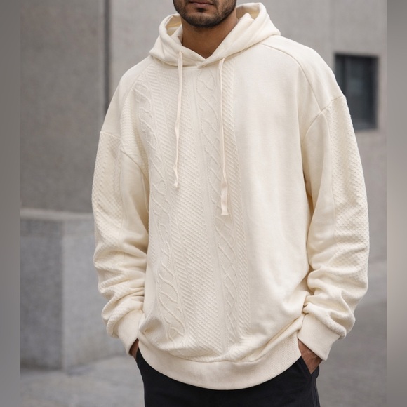 Other - Menace Cream Textured Hoodie – Cable Knit Style Panel – Cozy Streetwear